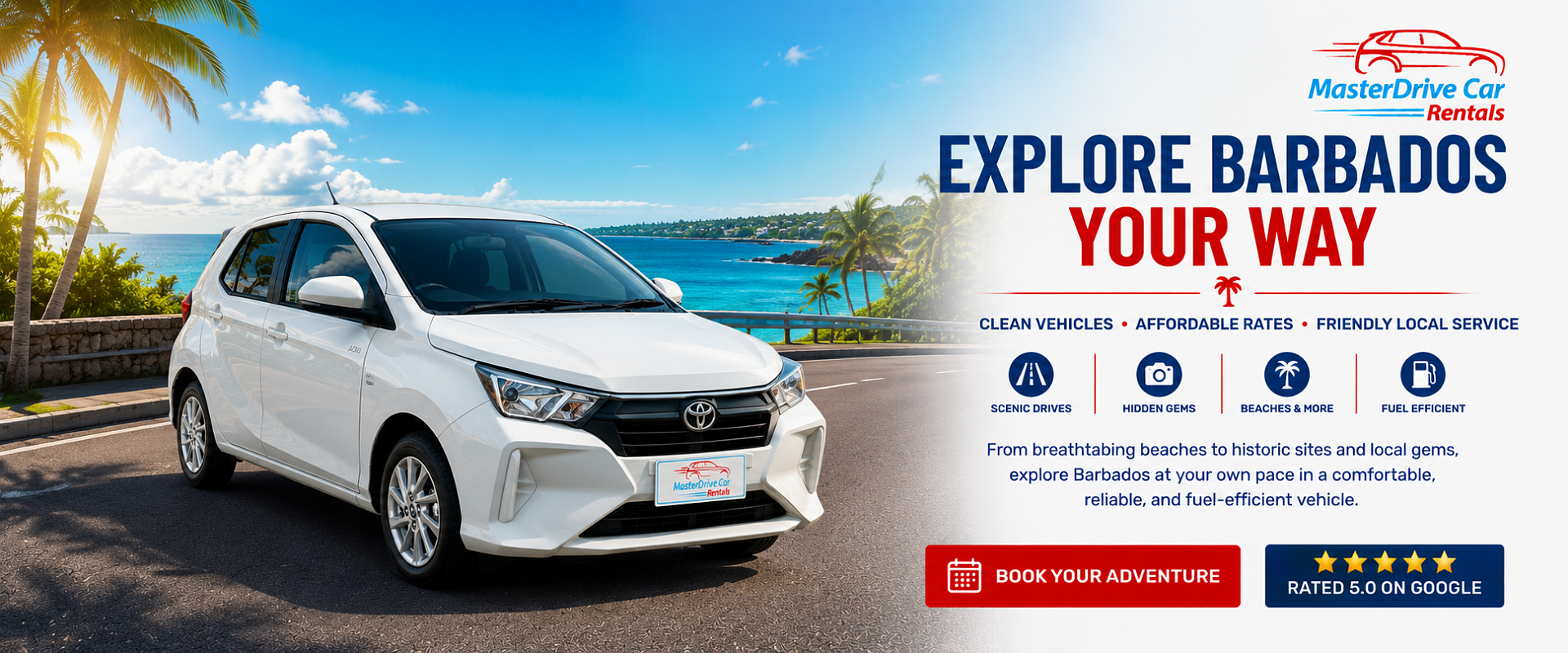 Front image of toyota camry and toyota corolla MasterDrive car rental bridgetown barbados