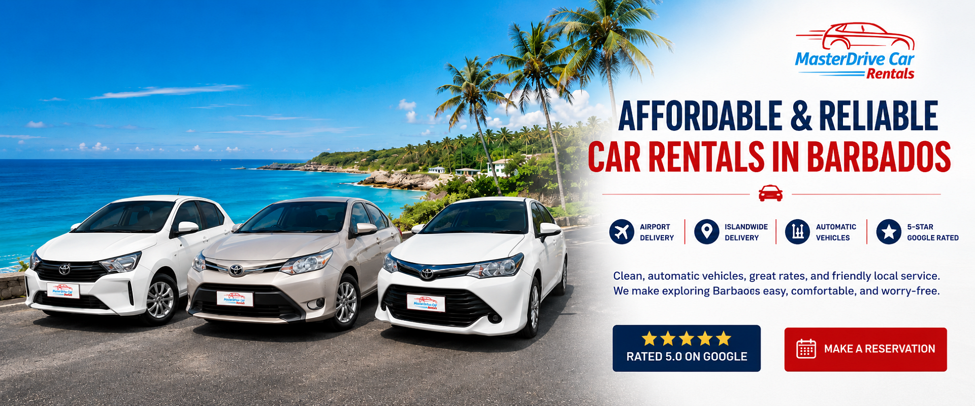 Side image of toyota camry and toyota corolla MasterDrive car rental bridgetown barbados